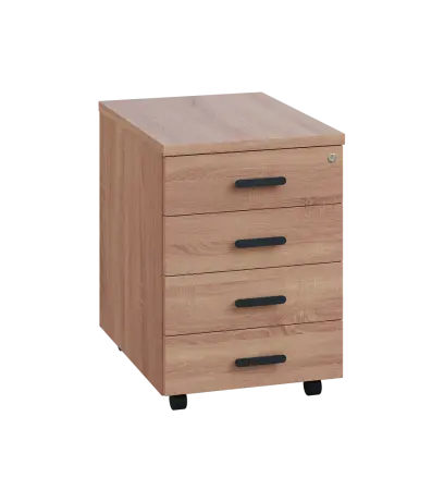 LKZ 2 - 01 kontejner pojízdný, 4-zásuvkový, deska 25 mm, se zámkem na 1. zásuvce, dub bardolino